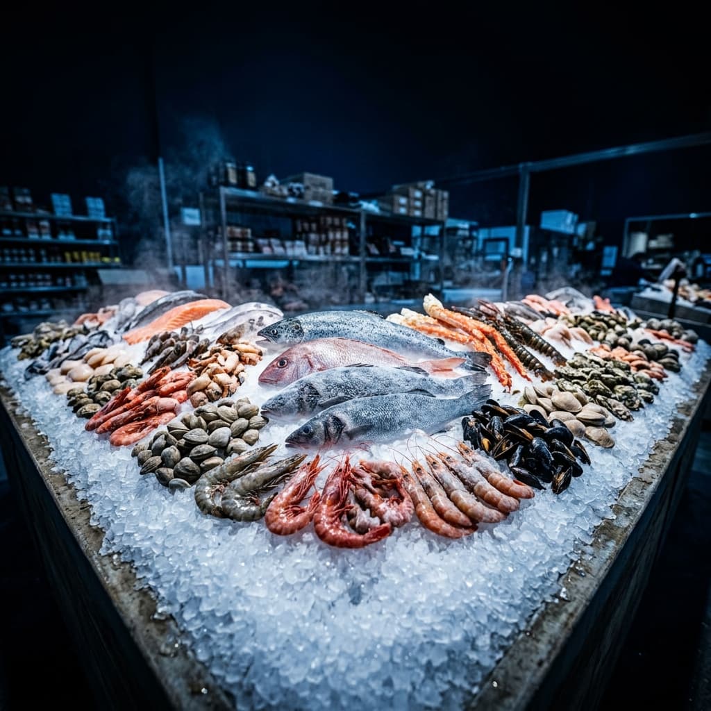 Poisson et fruits de mer frais congelés